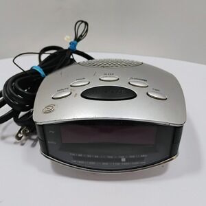 Durabrand AM/FM Alarm Clock Radio Model CR-502 — Silver & Black w/ Red Display